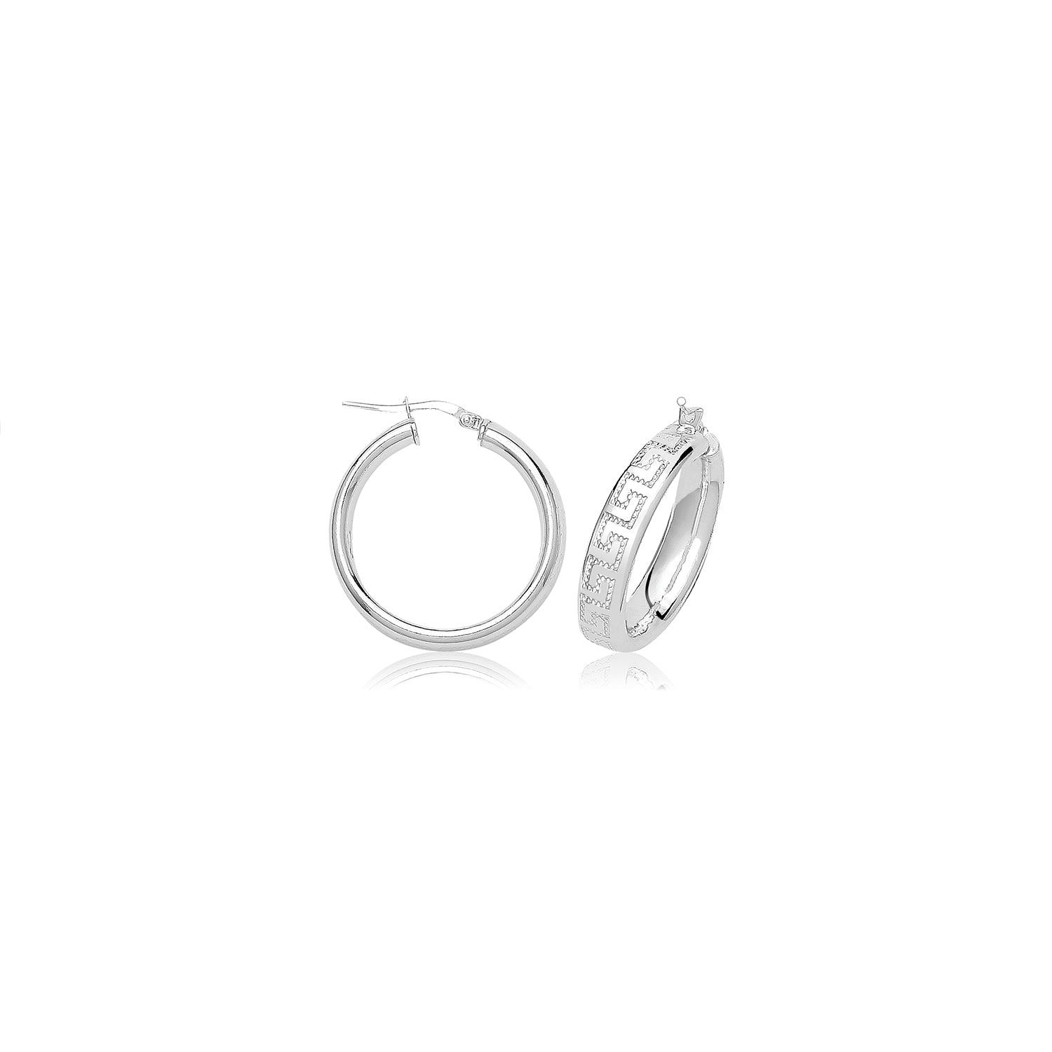 SILVER  GREEK DESIGN HOOP EARRINGS