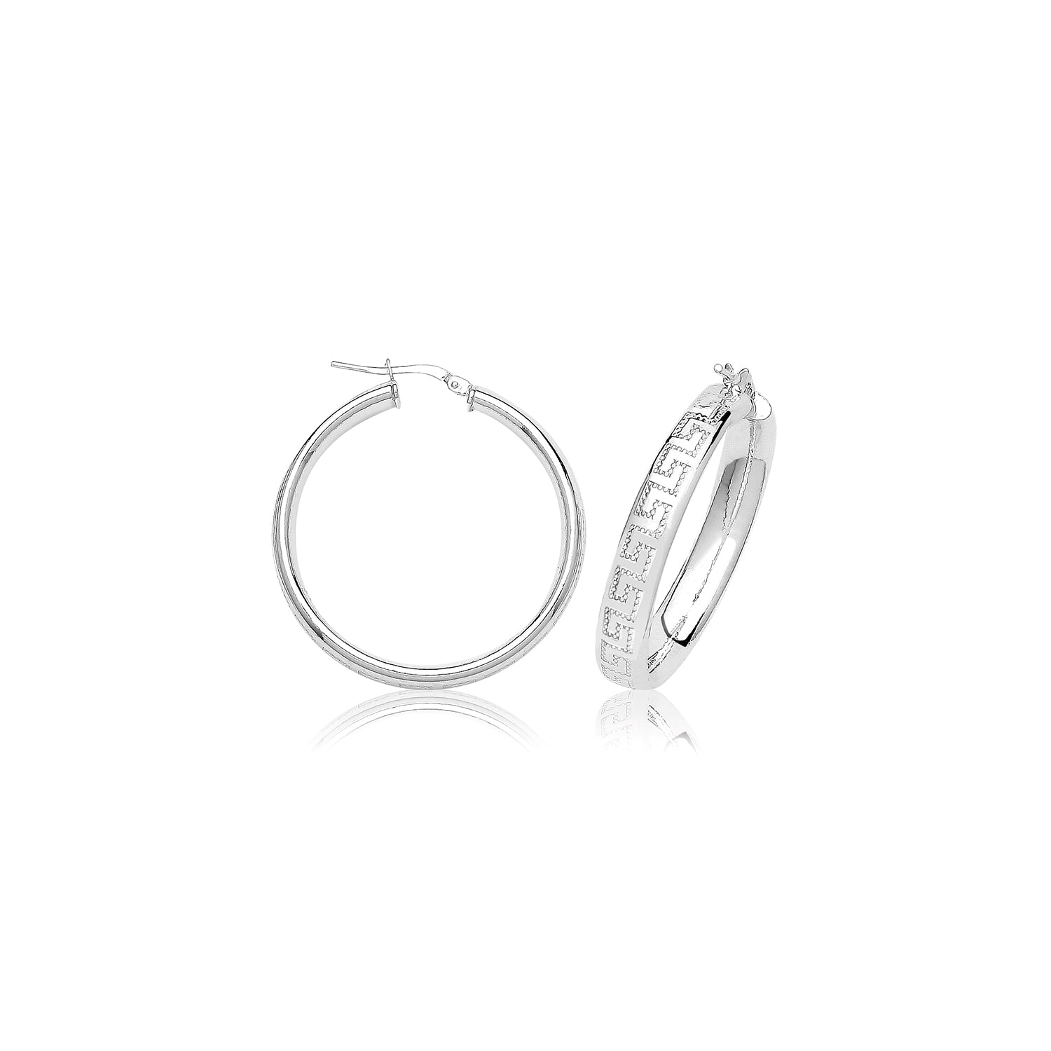 SILVER  GREEK DESIGN HOOP EARRINGS