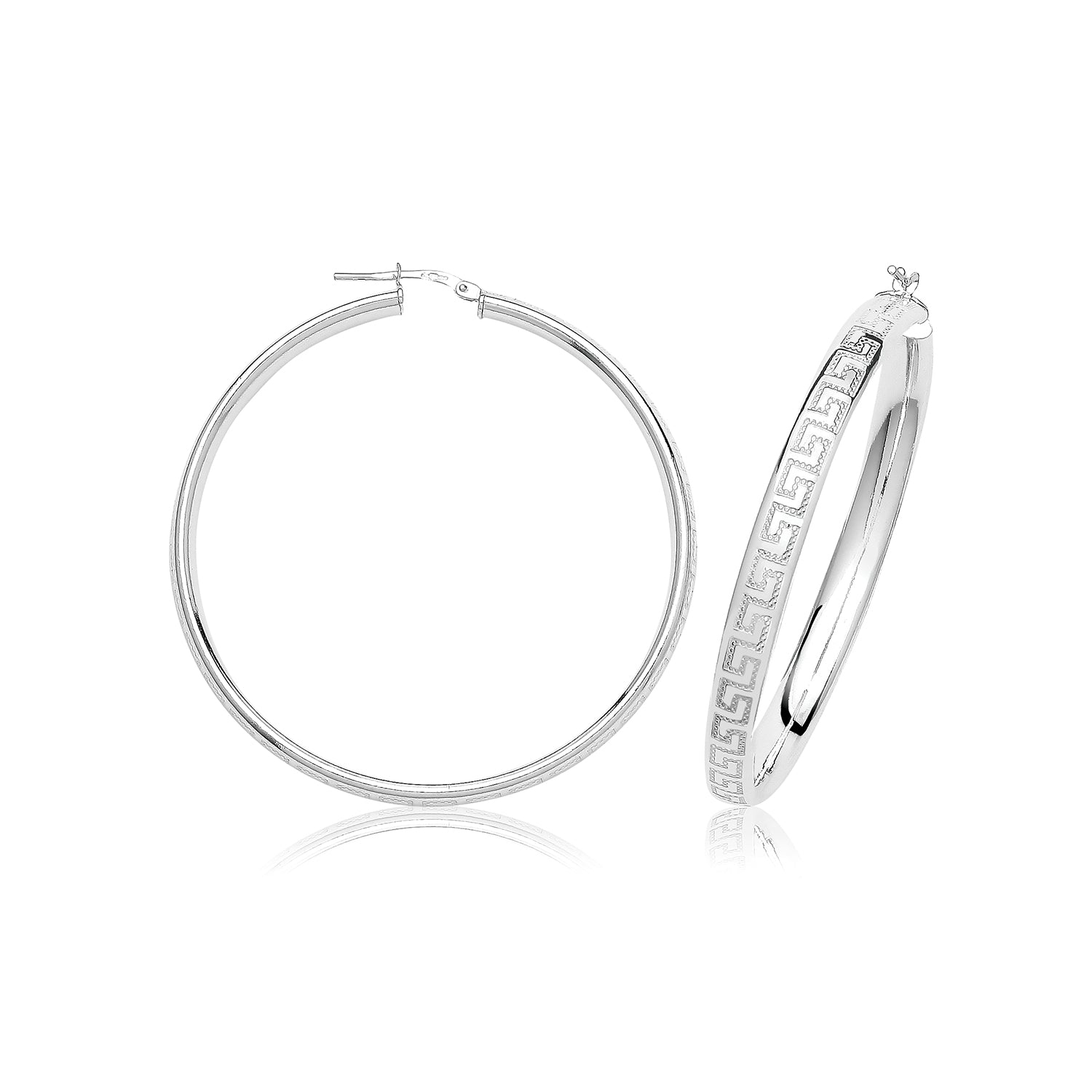 SILVER  GREEK DESIGN HOOP EARRINGS