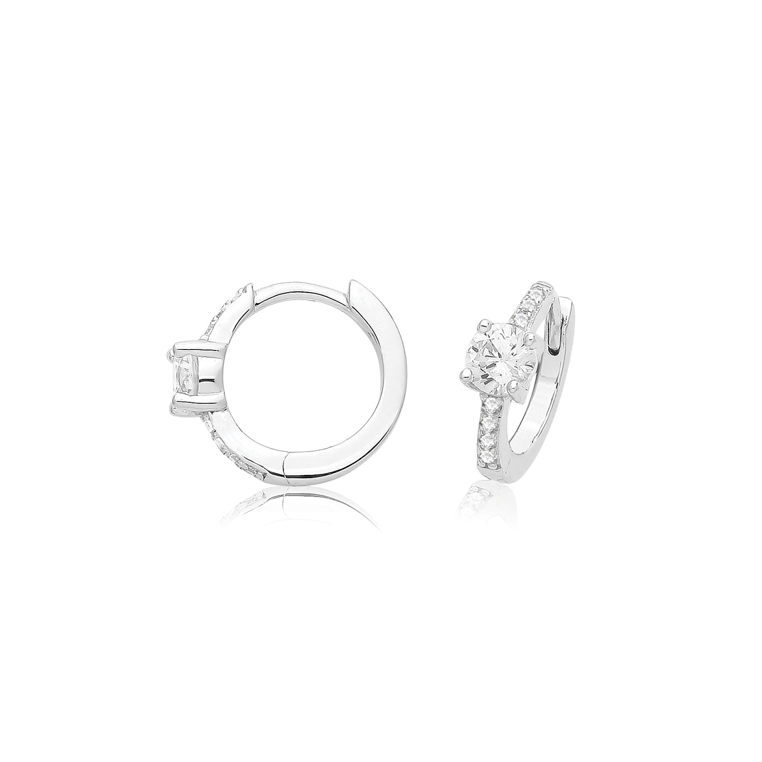 SILVER RHODIUM PLATED CZ HINGED EARRINGS