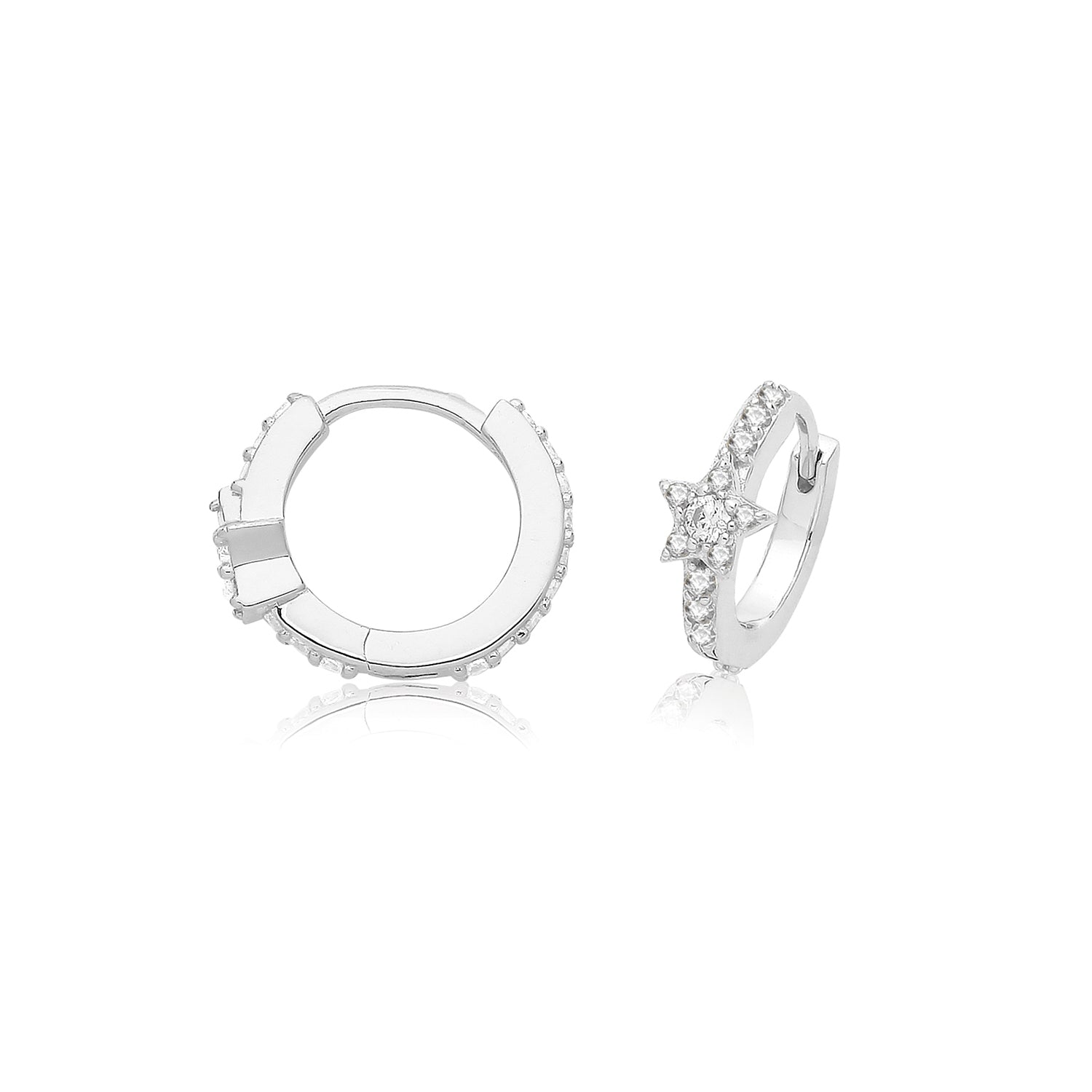 SILVER RHODIUM PLATED CZ HINGED EARRINGS