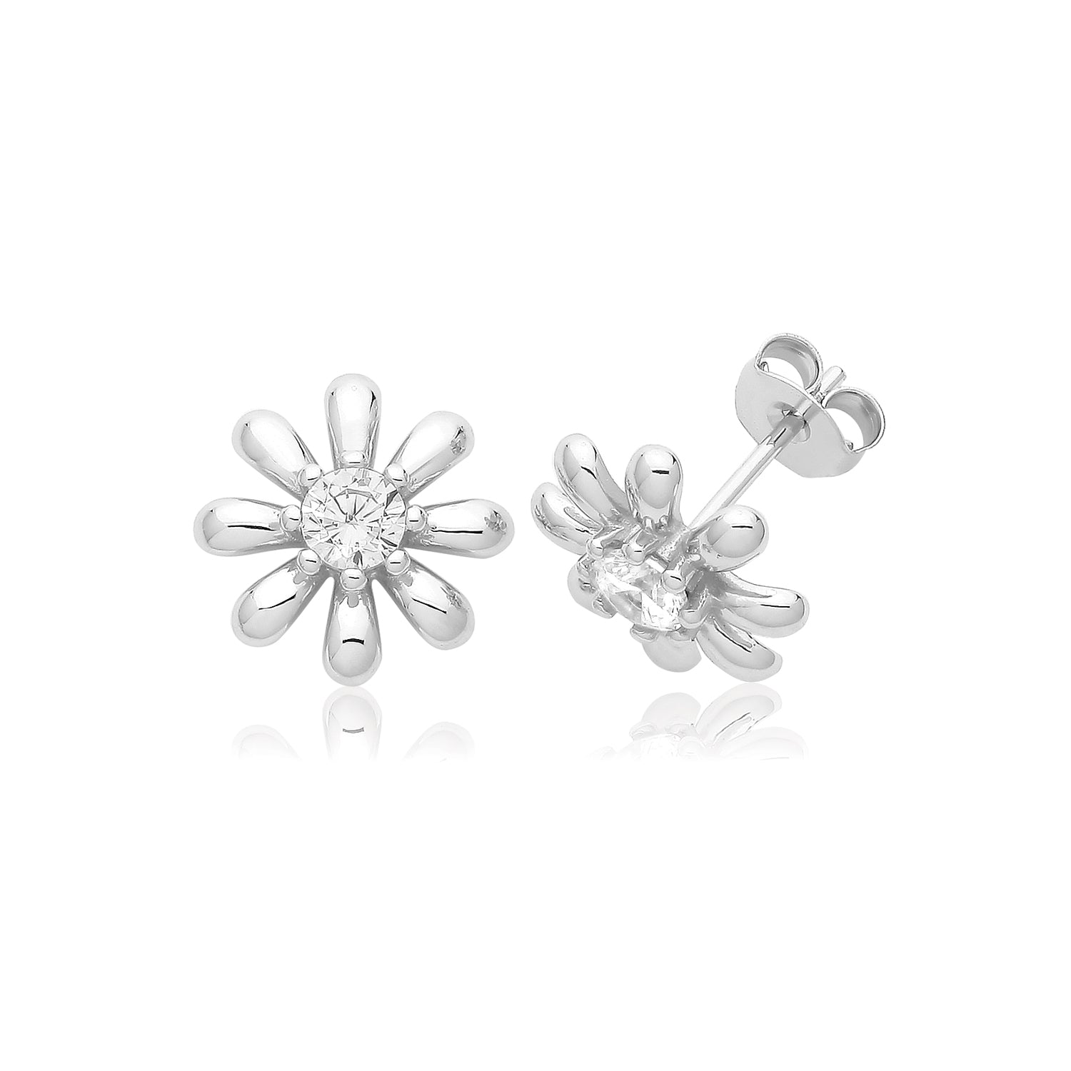 SILVER RHODIUM PLATED CZ DAISY STUDS