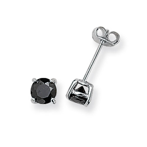 SILVER 5MM ROUND BLACK CZ STUD EARRING