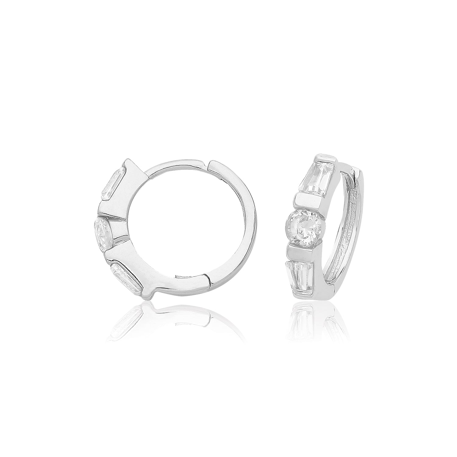 SILVER HINGED CZ HOOPS