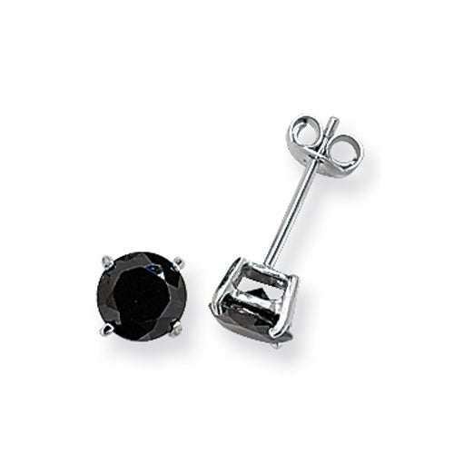 SILVER 6MM ROUND BLACK CZ STUD EARRING