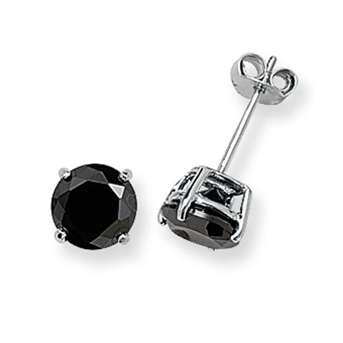 SILVER 7MM ROUND BLACK CZ STUD EARRING