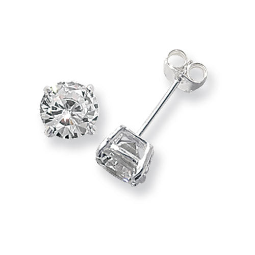 SILVER 7MM ROUND CZ STUD EARRING