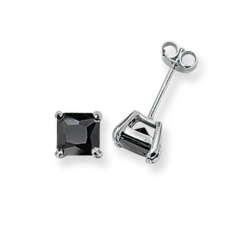 SILVER 6MM SQUARE BLACK CZ STUD EARRING