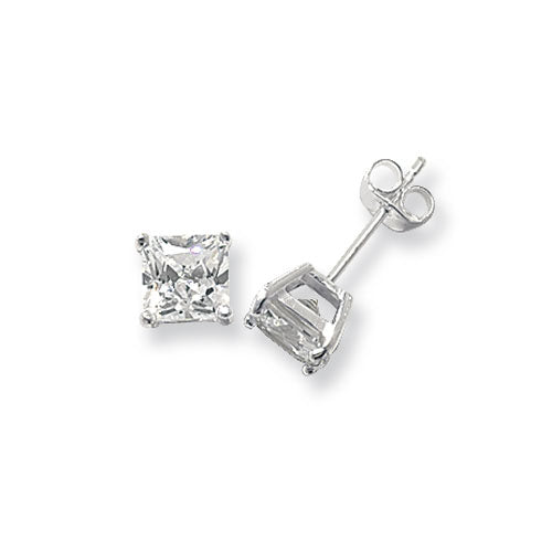 SILVER 6MM SQUARE CZ STUD EARRING