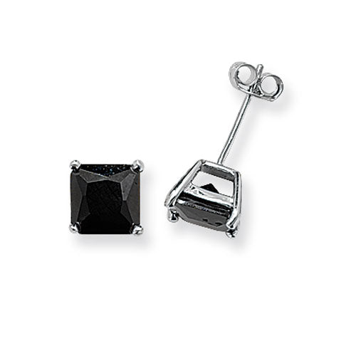 SILVER 7MM SQUARE BLACK CZ STUD EARRING