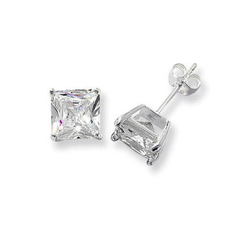 SILVER 8MM SQUARE CZ STUD EARRING