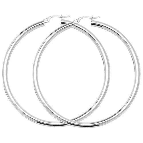 SILVER 50MM PLAIN HOOP EARRINGS