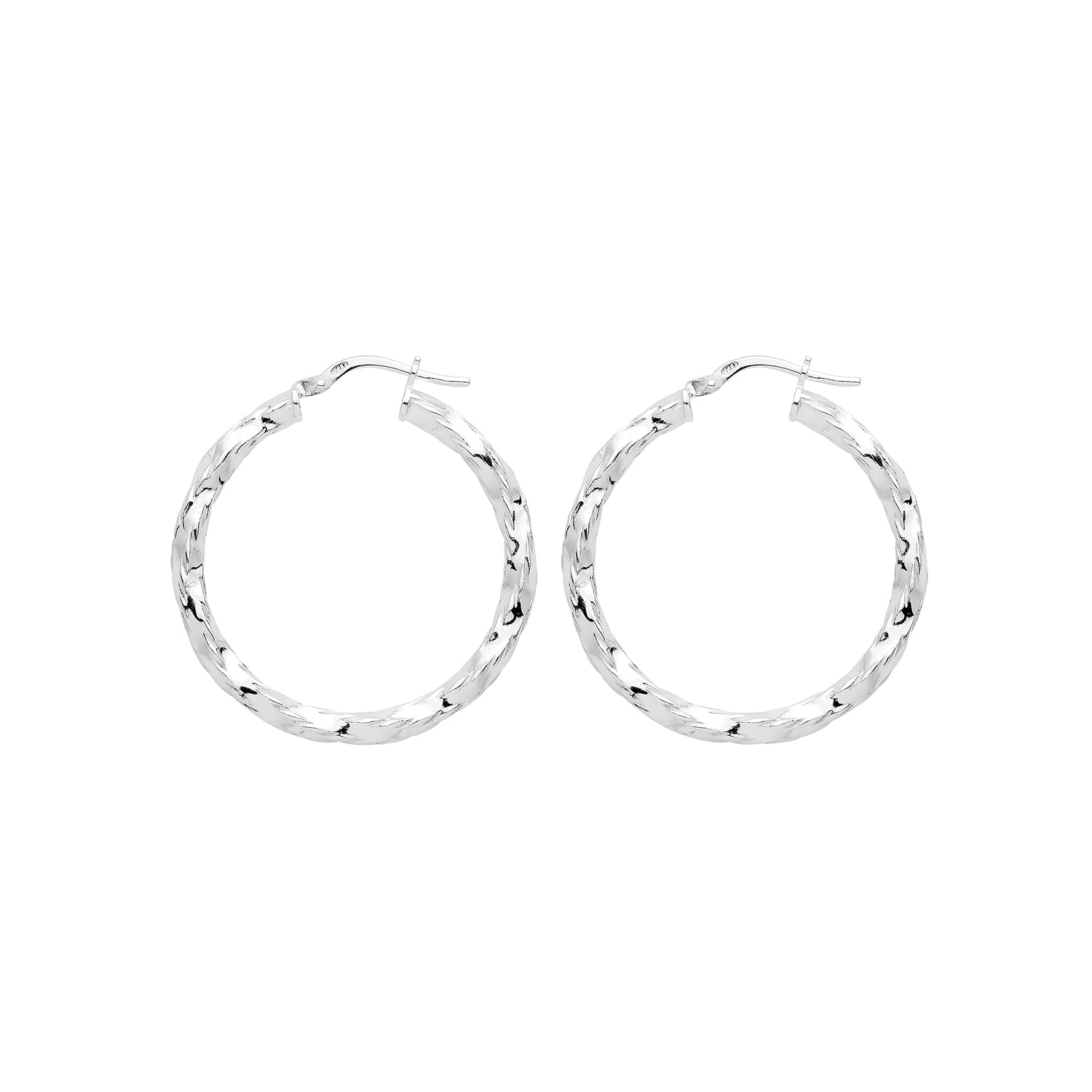 SILVER 25MM DIA CUT HOOP EARRINGS