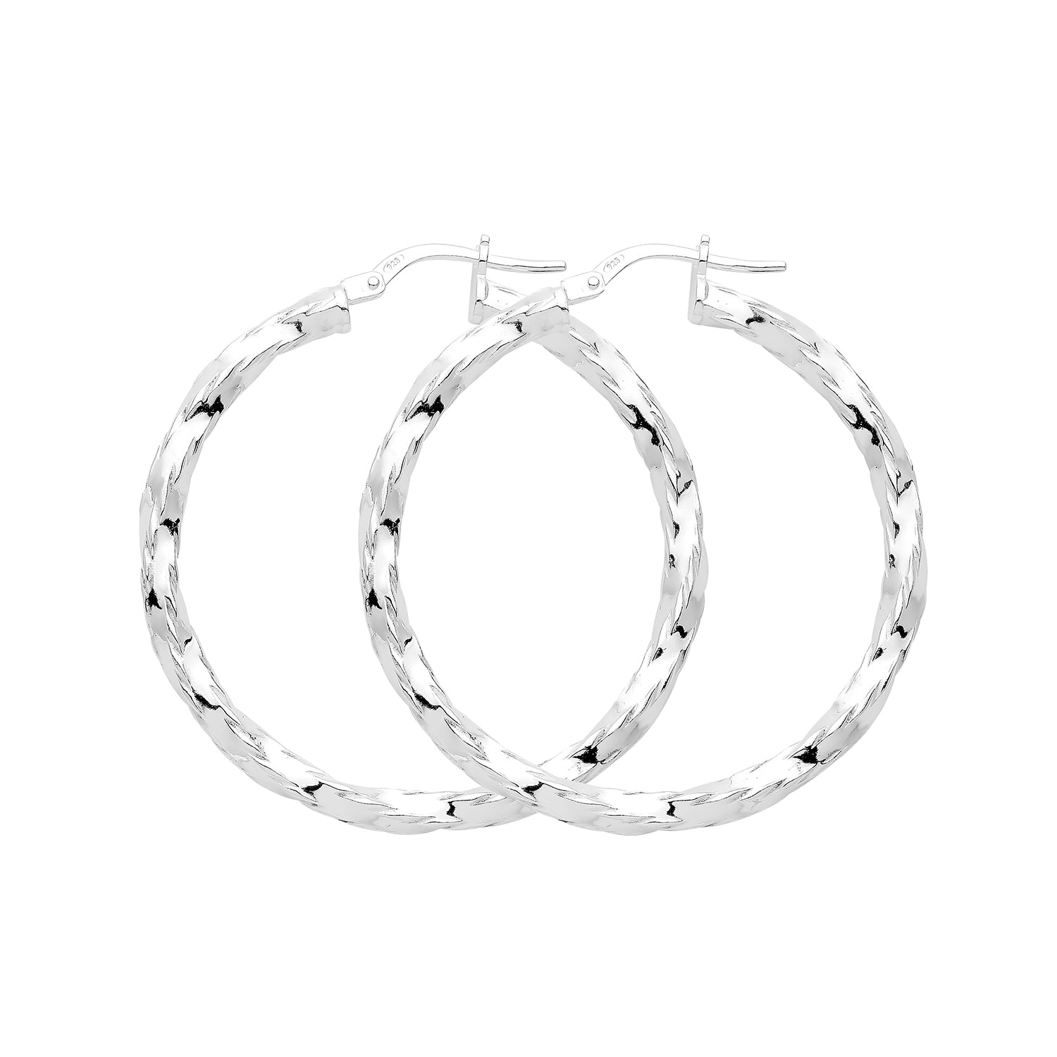 SILVER 30MM DIA CUT HOOP EARRINGS