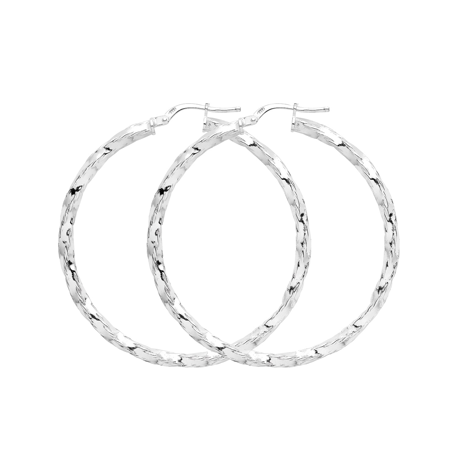 SILVER 40MM DIA CUT HOOP EARRINGS