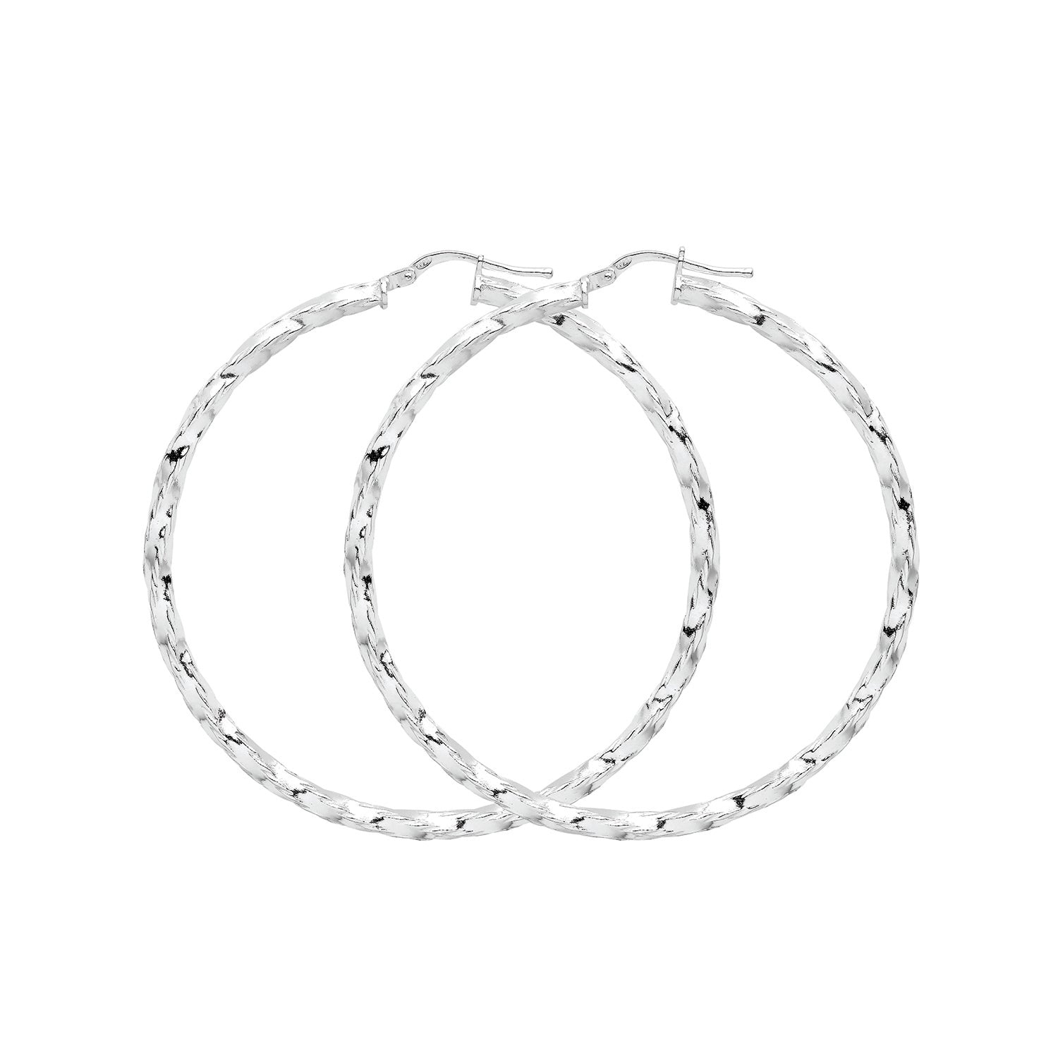 SILVER 50MM DIA CUT HOOP EARRINGS