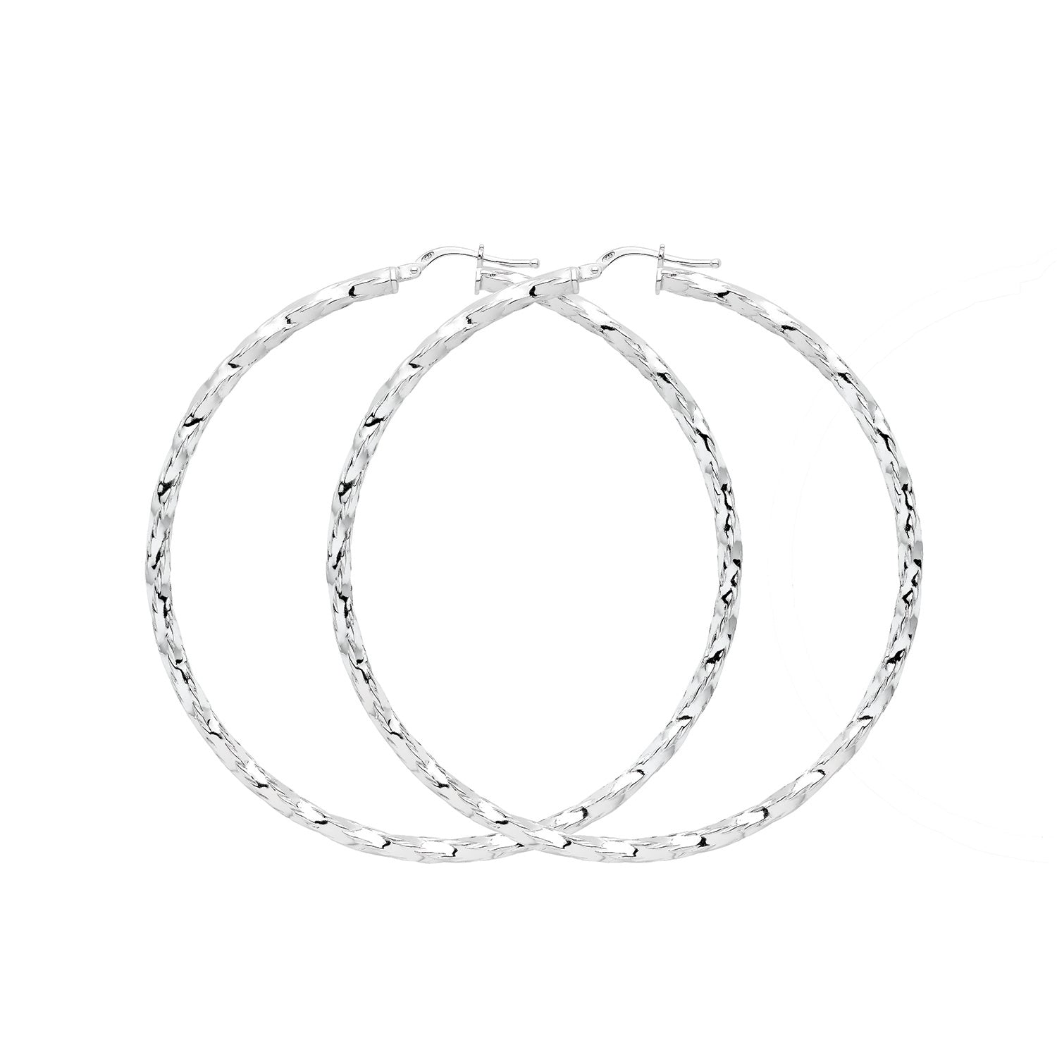 SILVER 60MM DIA CUT HOOP EARRINGS