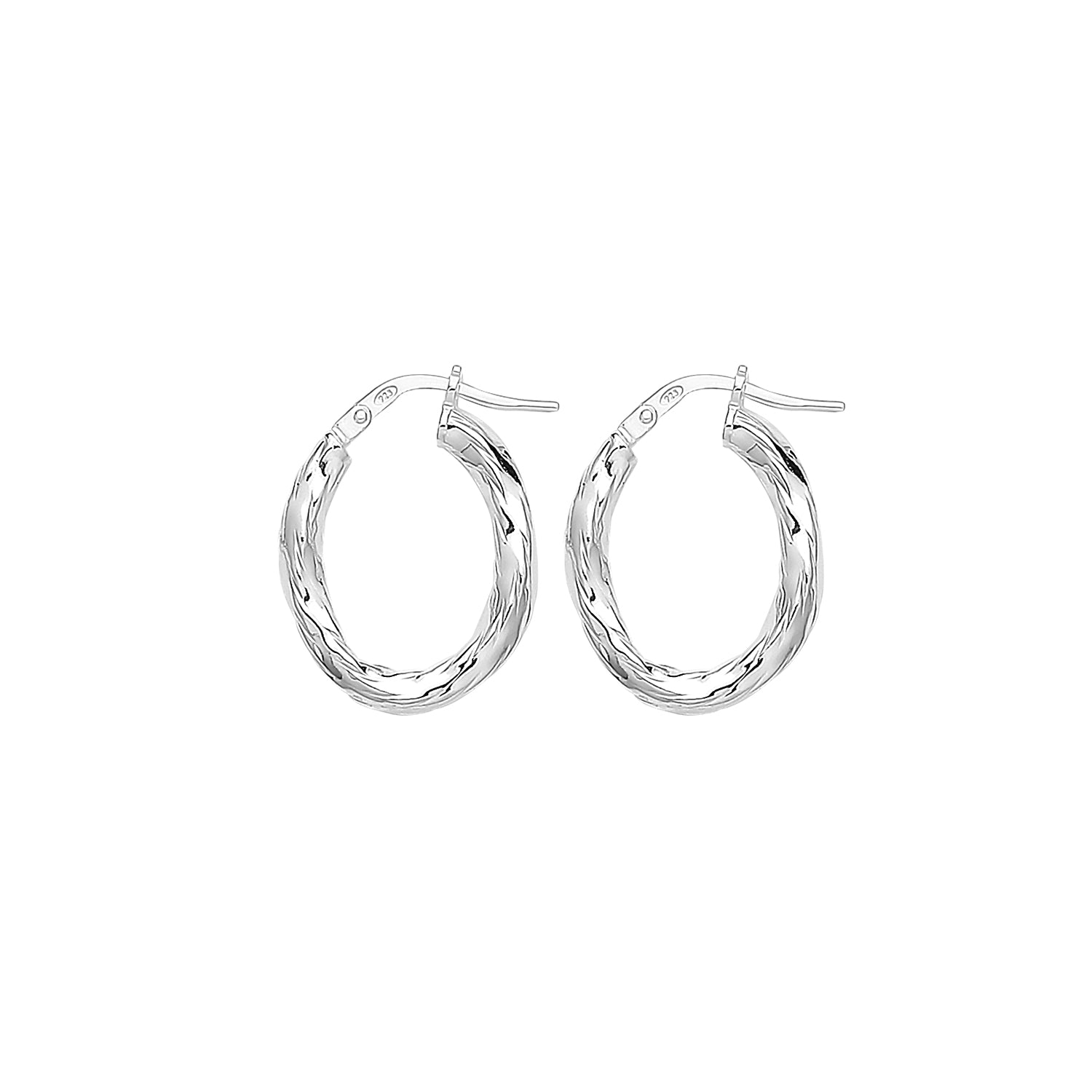 SILVER OVAL DIA CUT HOOP EARRINGS