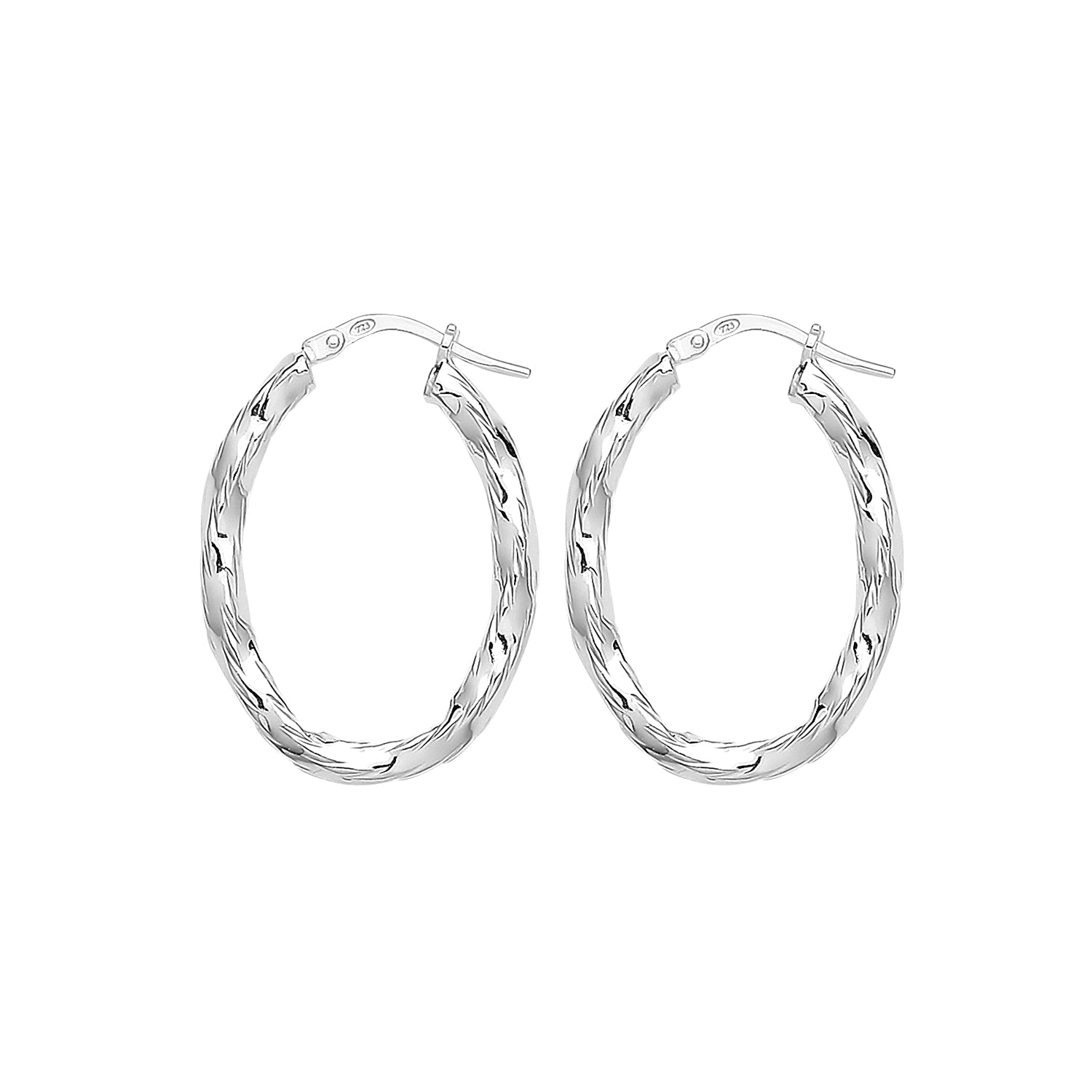 SILVER OVAL DIA CUT HOOP EARRINGS