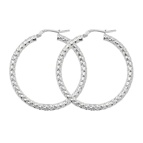 SILVER 30MM DIA CUT HOOP EARRINGS