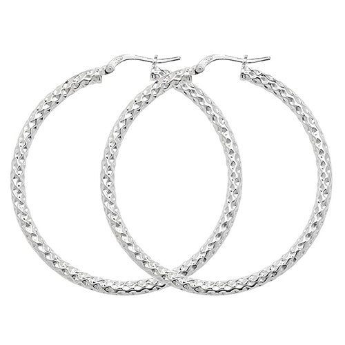 SILVER 40MM DIA CUT HOOP EARRINGS