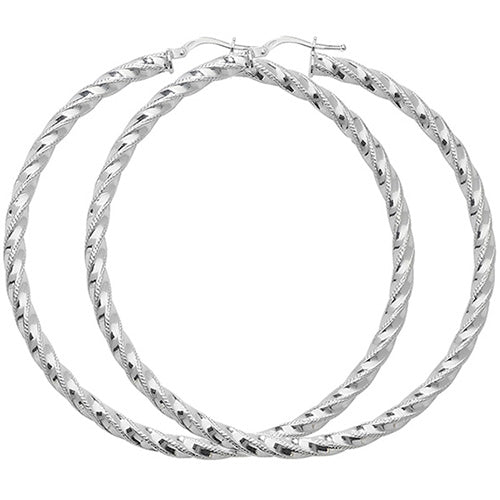 SILVER 60MM DIA CUT HOOP EARRINGS