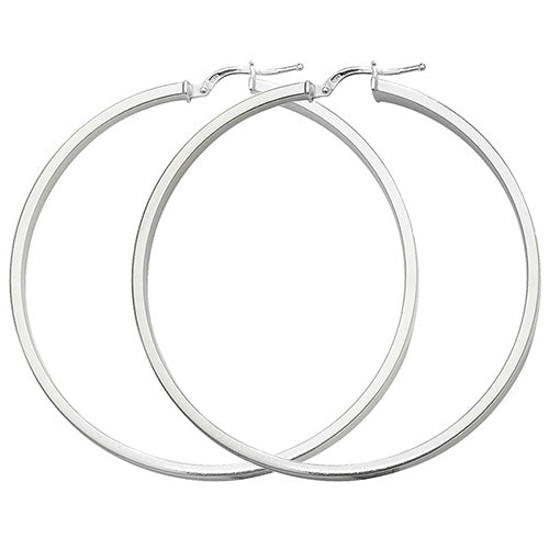 SILVER 50MM PLAIN HOOP EARRINGS