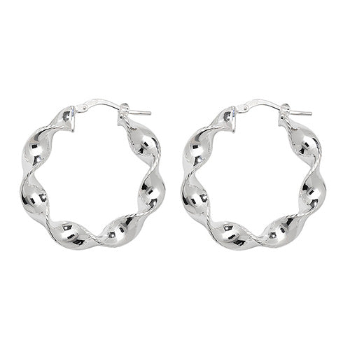 SILVER 20MM PLAIN TWISTED HOOP EARRINGS