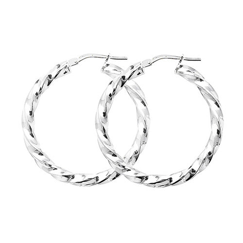 SILVER 25MM TWISTED HOOP EARRINGS