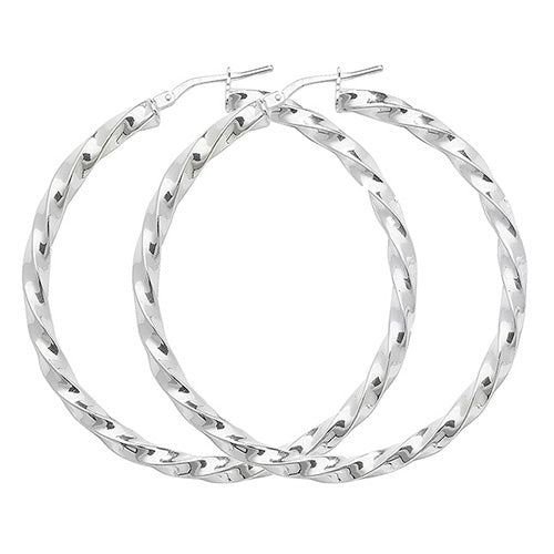 SILVER 40MM TWISTED HOOP EARRINGS