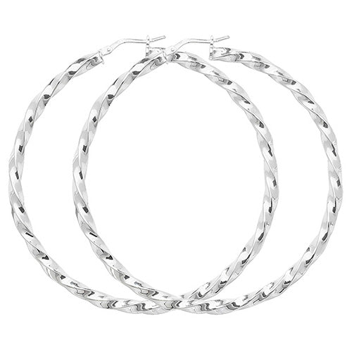 SILVER 50MM TWISTED HOOP EARRINGS