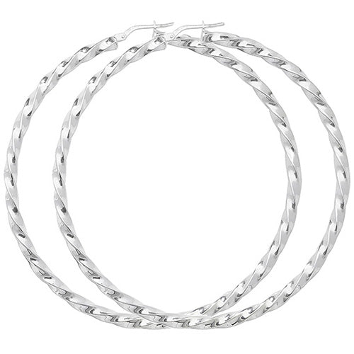 SILVER 60MM TWISTED HOOP EARRINGS