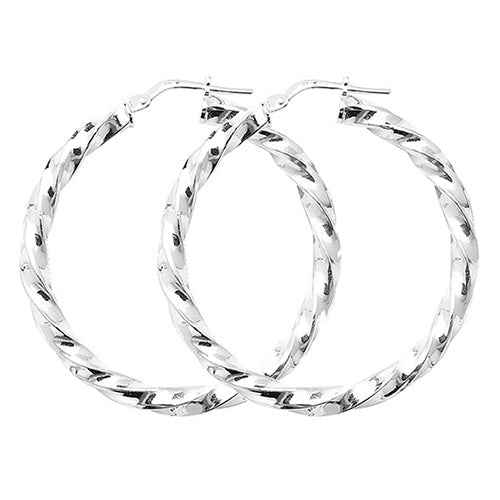 SILVER 30MM TWISTED.HOOP EARRINGS