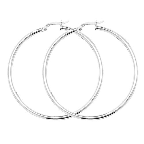 SILVER 40MM PLAIN HOOP EARRINGS