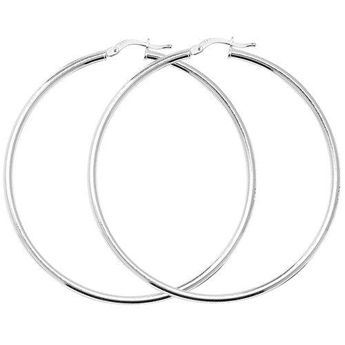 SILVER 50MM PLAIN HOOP EARRINGS