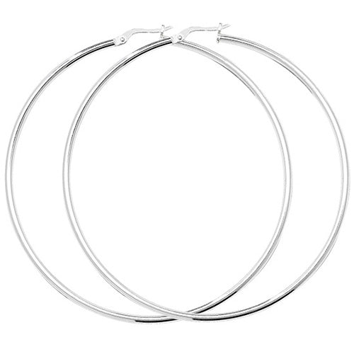 SILVER 60MM PLAIN HOOP EARRINGS