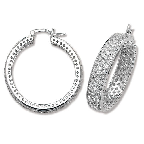 SILVER 30MM CZ HOOP EARRINGS