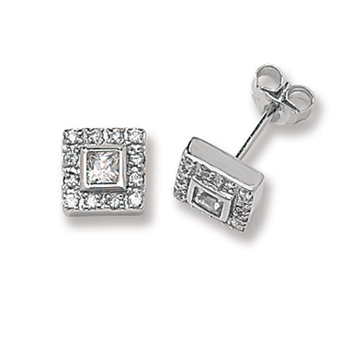 SILVER SQUARE CZ STUD EARRINGS