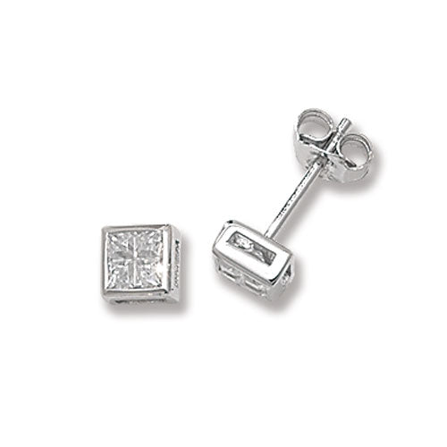 SILVER SQUARE CZ STUD EARRINGS