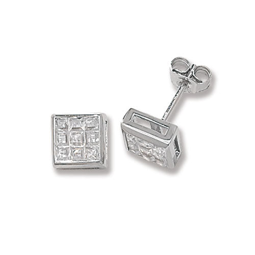 SILVER SQUARE CZ STUD EARRINGS