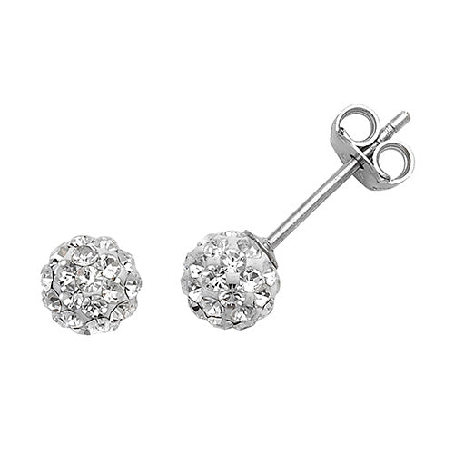 SILVER 6MM CRYSTAL BALL STUD EARRINGS