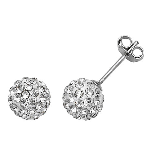 SILVER 8MM CRYSTAL BALL STUD EARRINGS