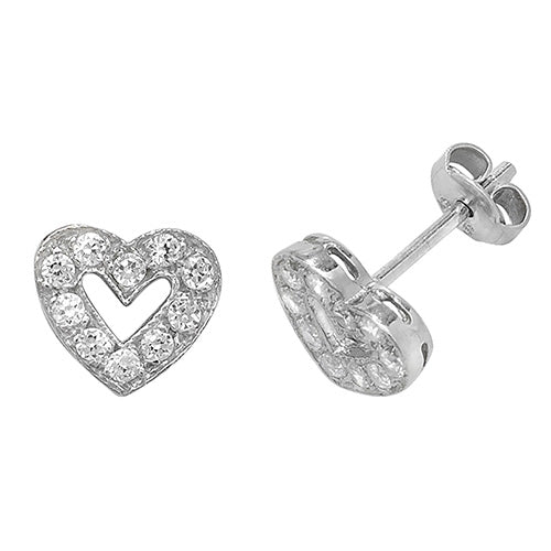 SILVER HEART CZ STUD EARRINGS