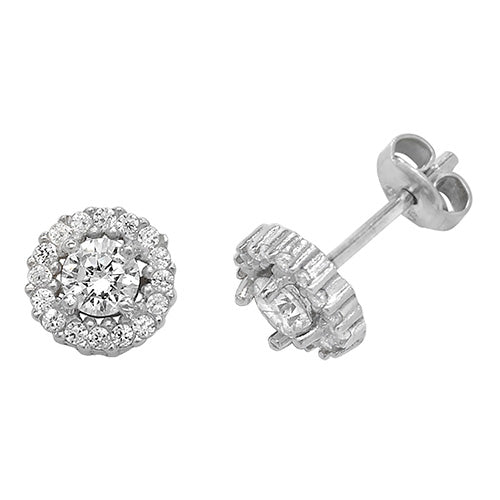 SILVER ROUND CZ STUD EARRINGS