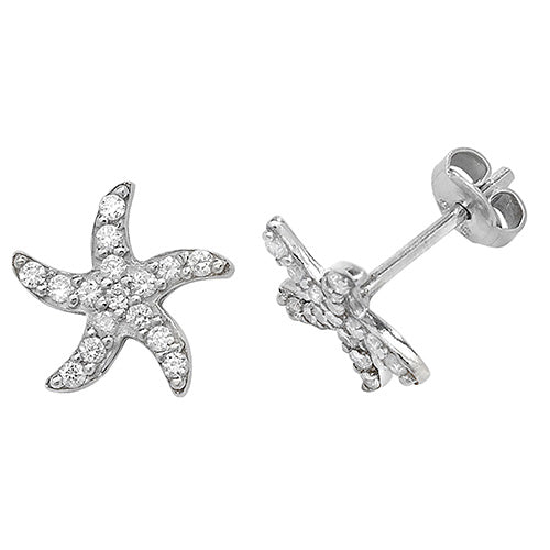 SILVER STARFISH CZ STUD EARRINGS