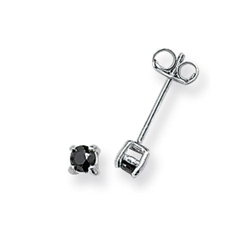 SILVER 3MM ROUND BLACK CZ STUD EARRINGS