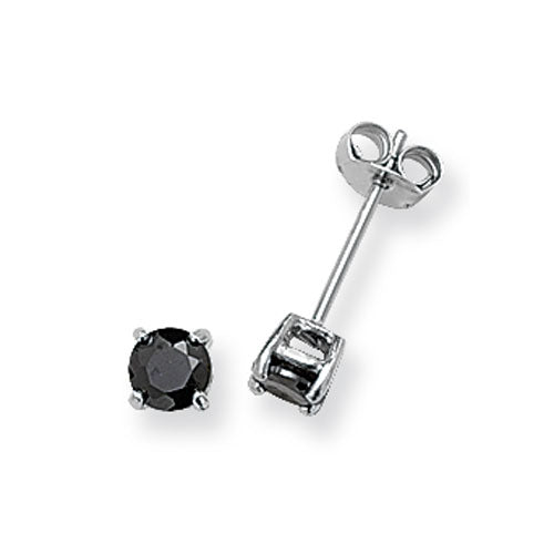 SILVER 4MM ROUND BLACK CZ STUD EARRINGS