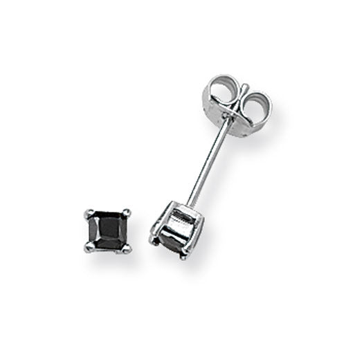 SILVER 3MM SQUARE BLACK CZ STUD EARRINGS