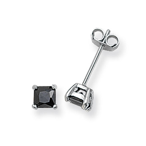 SILVER 4MM SQUARE BLACK CZ STUD EARRINGS