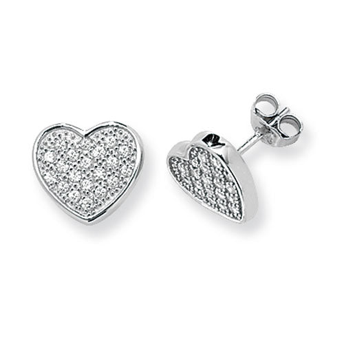 SILVER HEART CZ STUD EARRINGS